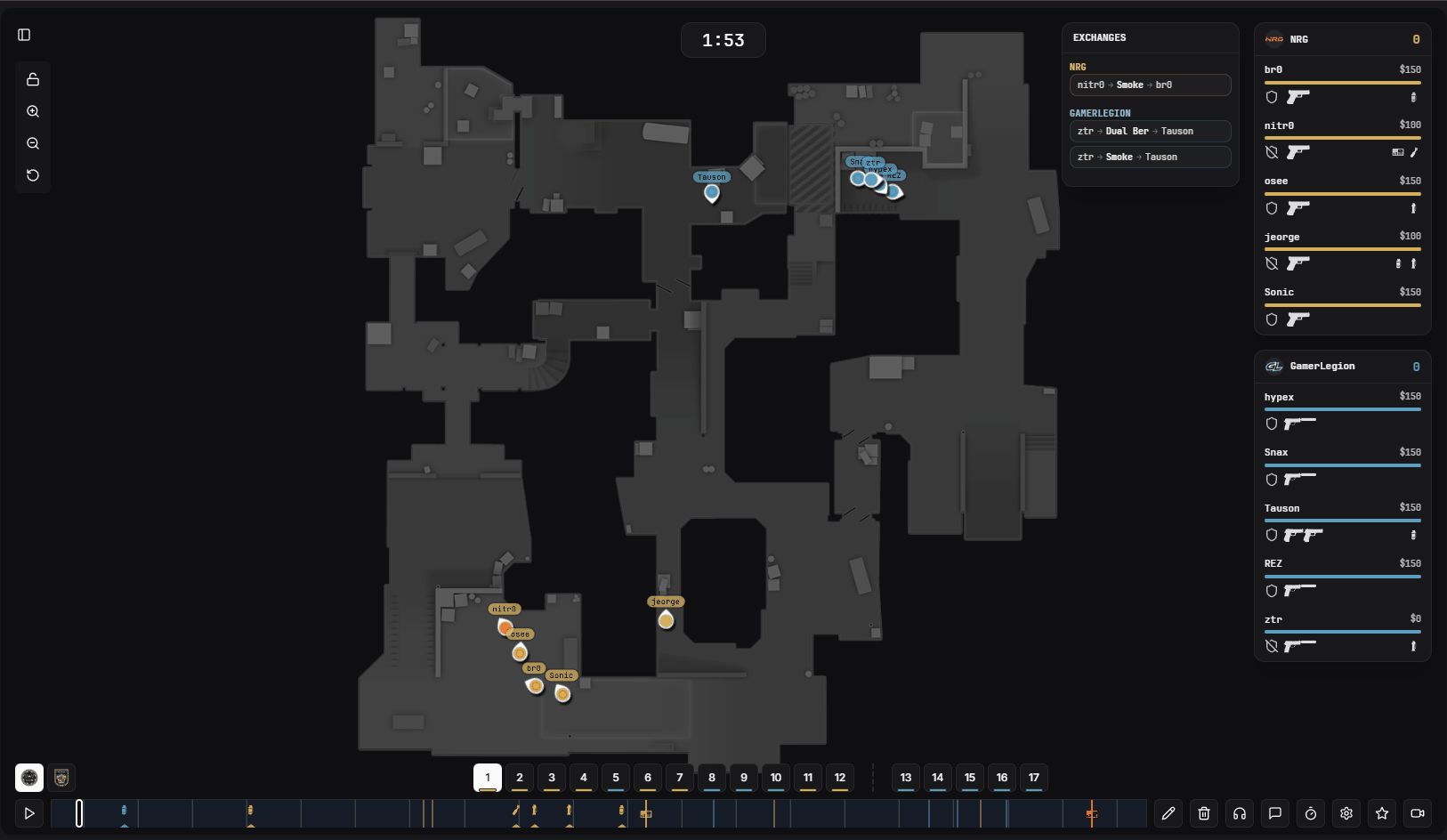 Interface du visualiseur 2D avec timeline et boîte à outils