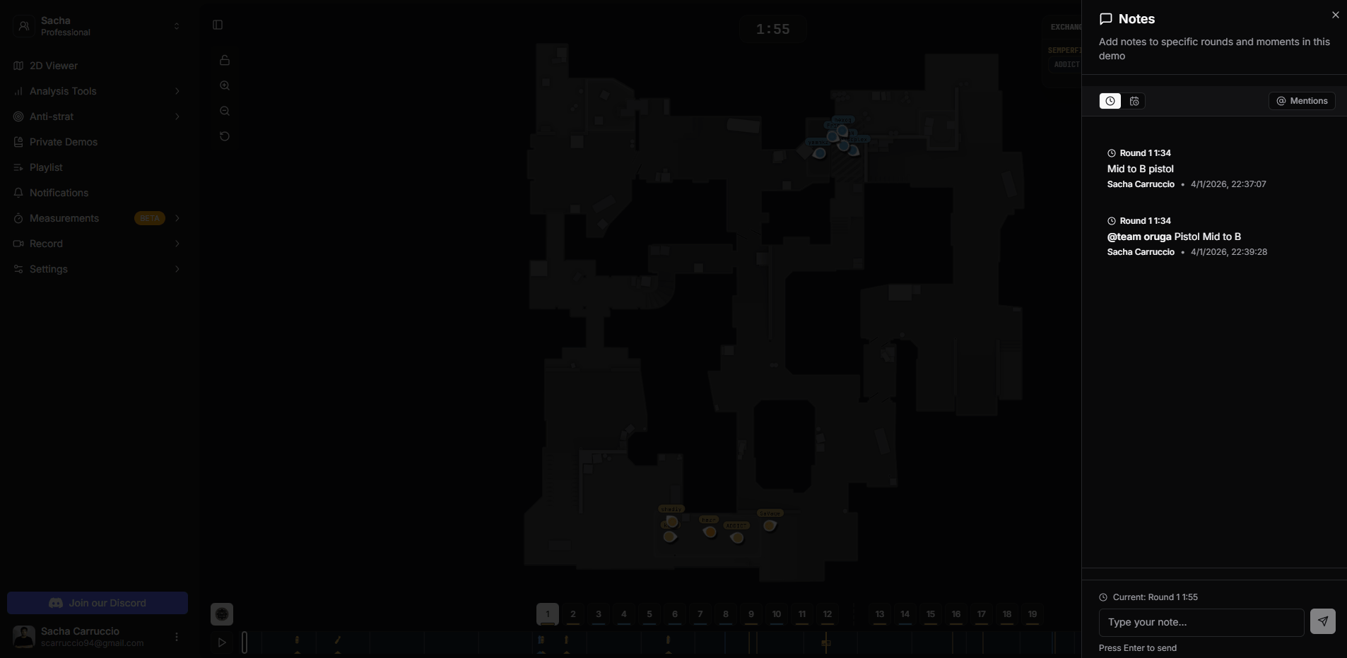 Vue globale des notes dans la section playlists