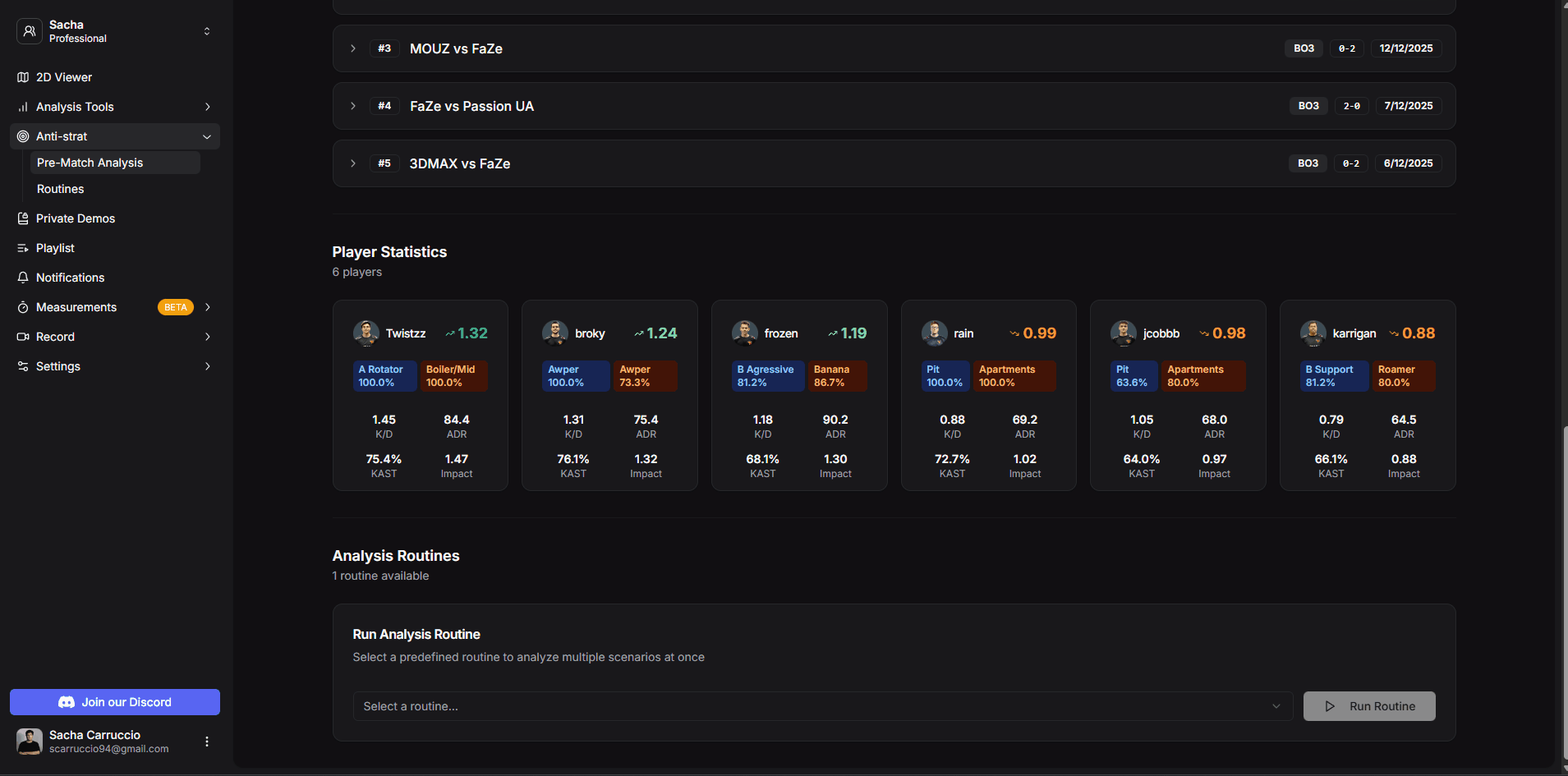 Exécution des routines d'analyse