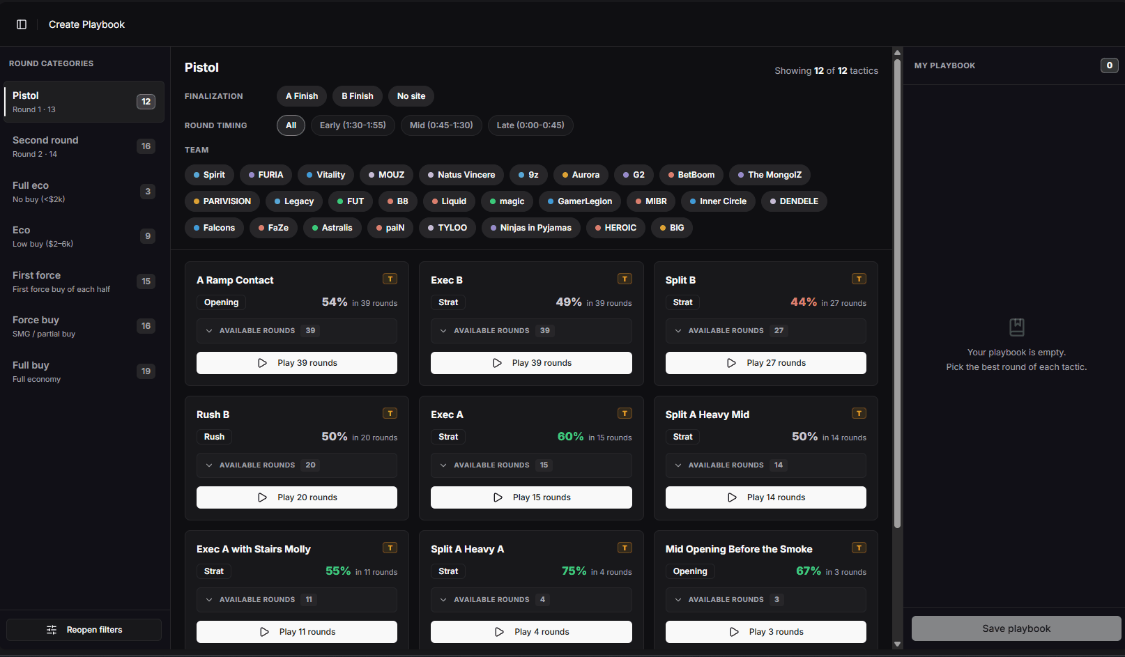 Jumping between round categories — pistols, forces, full buys
