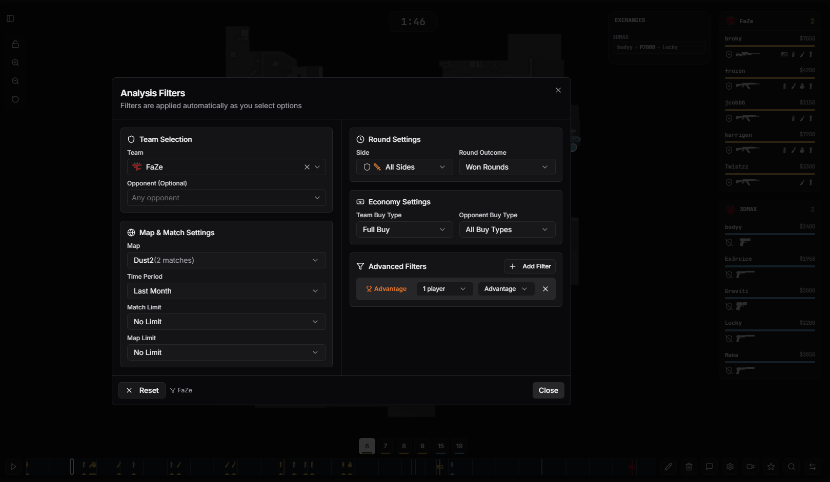 Bouton d'accès rapide pour modifier les filtres
