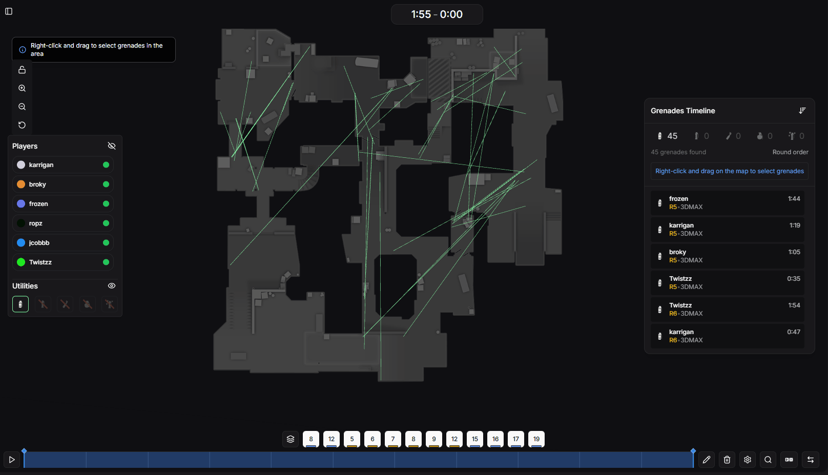 Sélection de grenades sur la carte