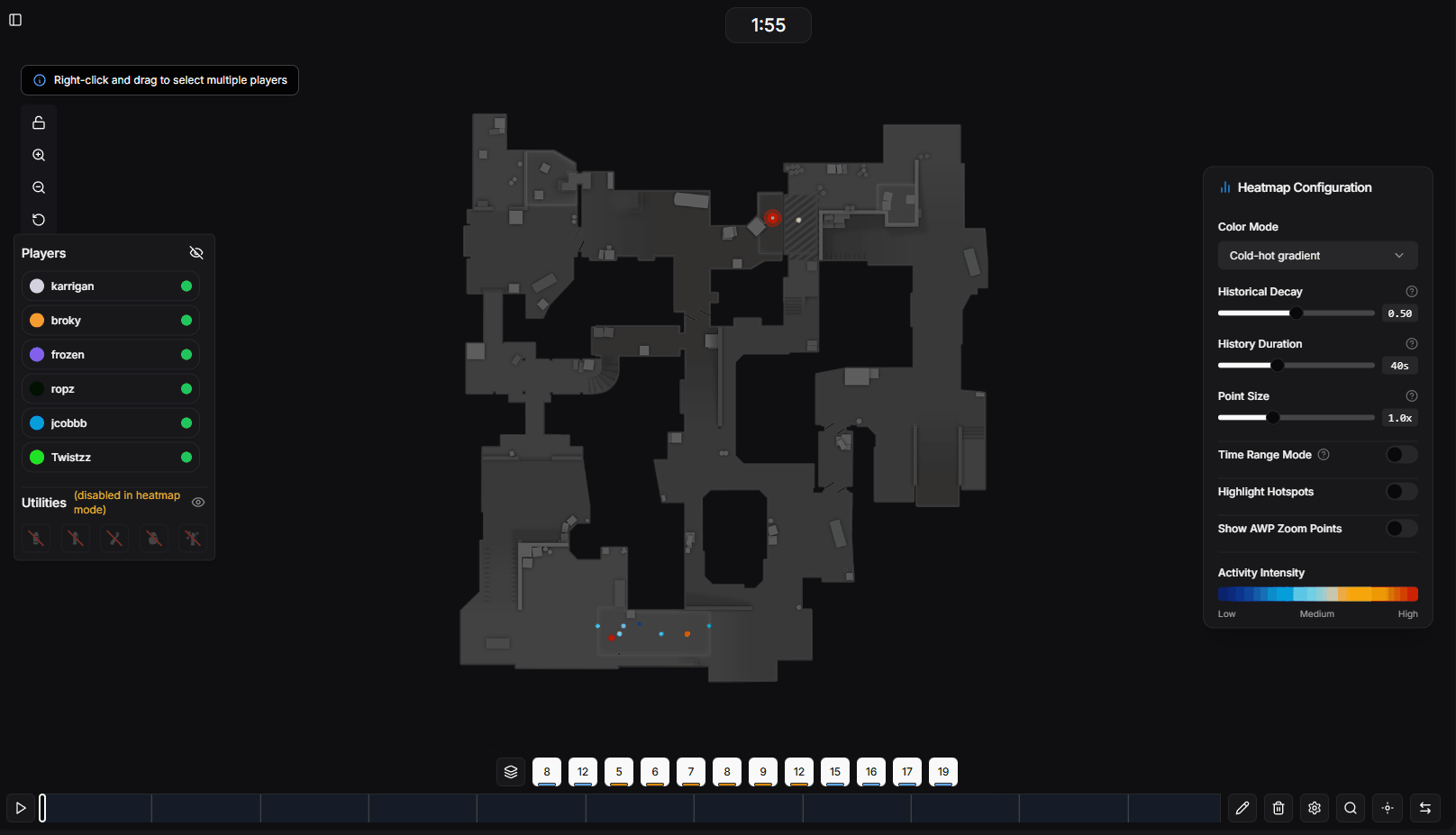 Visualisation de la carte de chaleur des points de zoom AWP