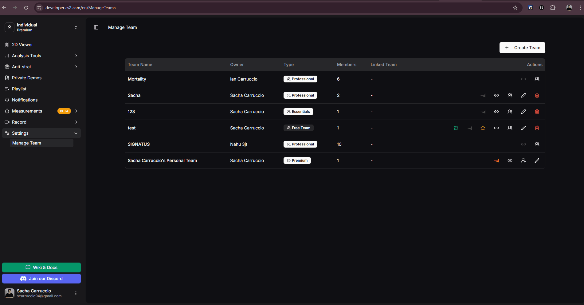 Liaison FACEIT avec options d'équipe
