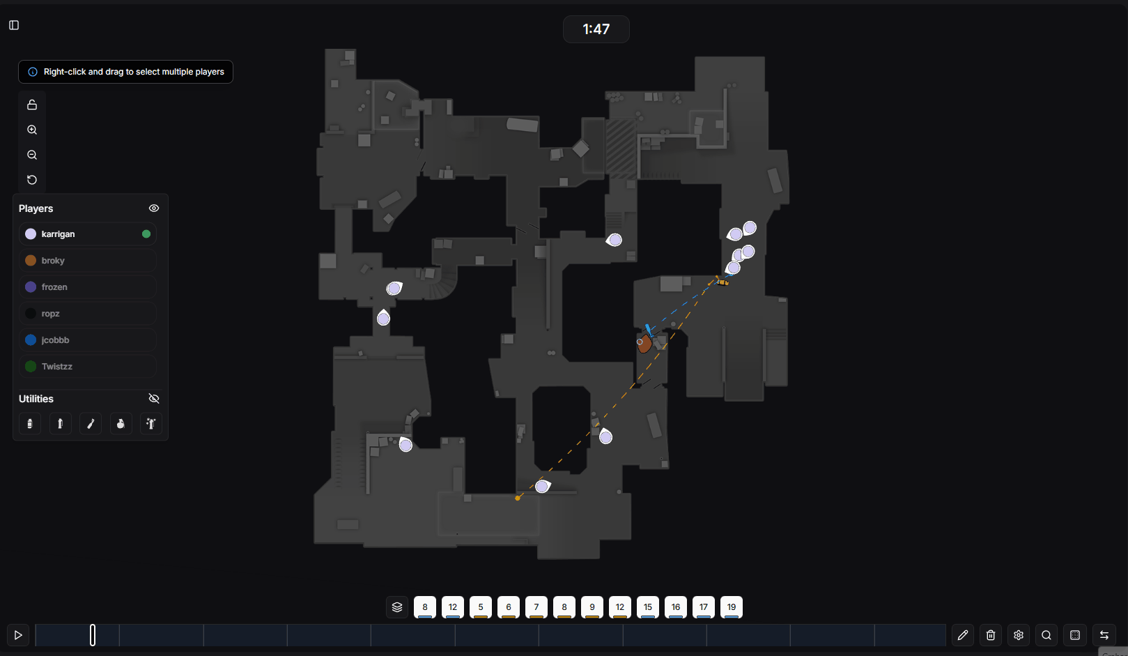 Création d'une sélection sur la carte multi-round