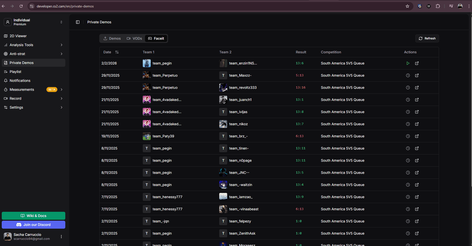 Visionnage des démos FACEIT traitées