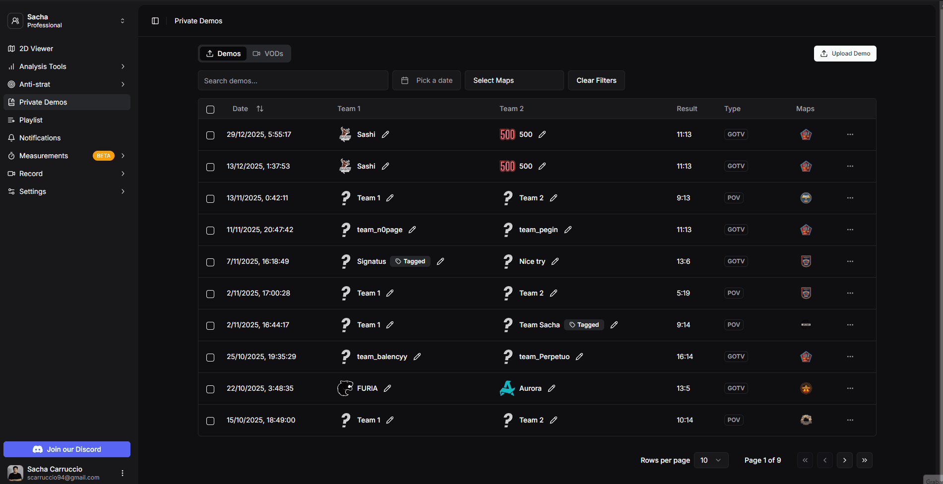 Revue des VODs d'enregistrement d'équipe avec plusieurs caméras